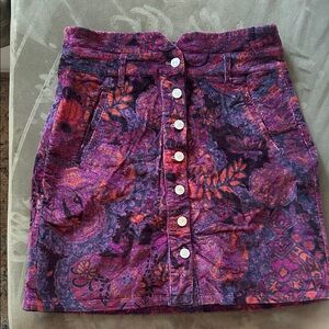Button-Down Paisley Corduroy Skirt